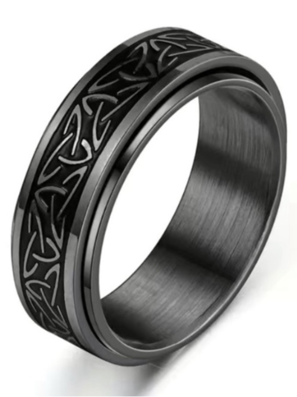 Black Celtic Knot Spinner Ring - Stainless Steel Fidget Ring Rotating Band